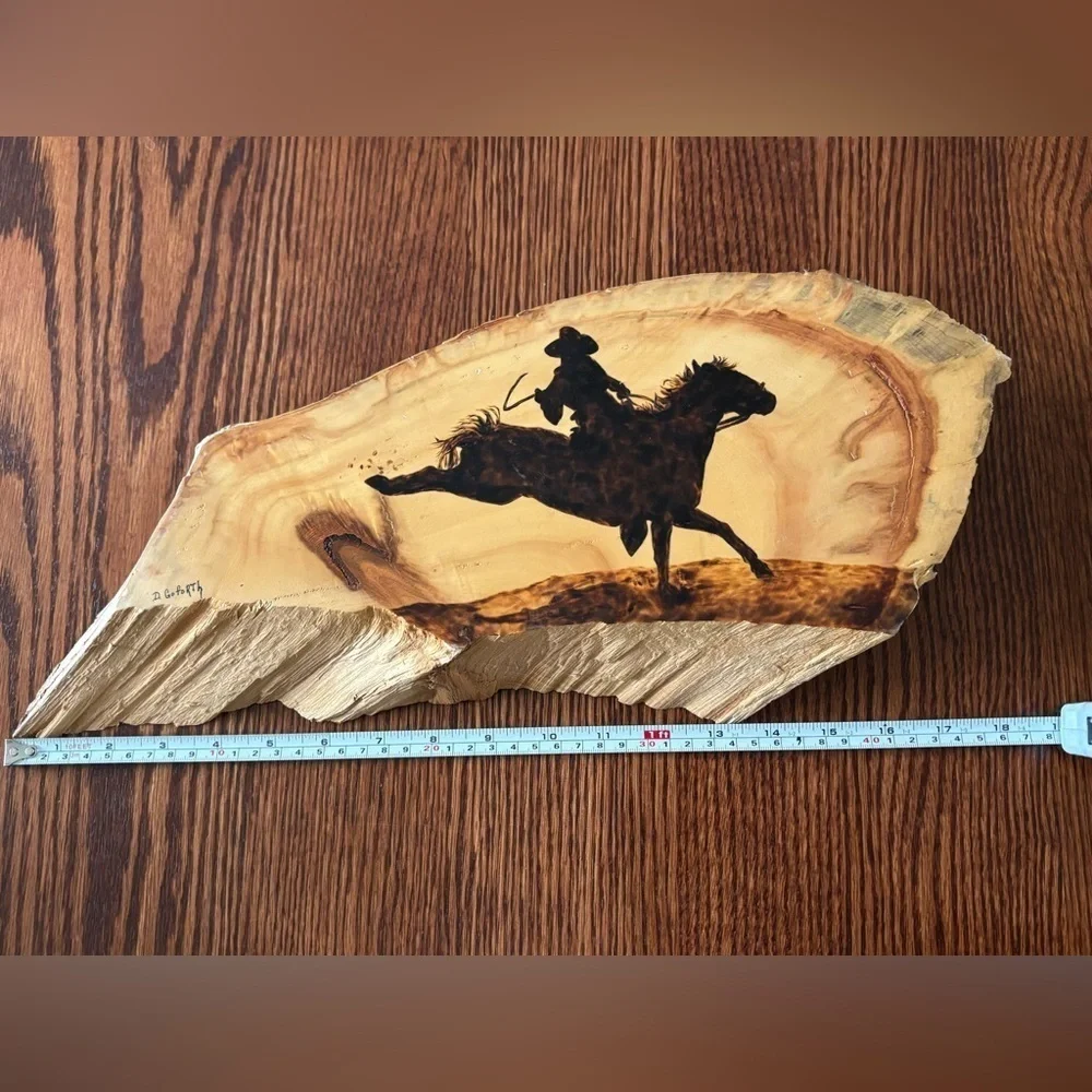 Western Rustic Wood Art with Cowboy and Horse By Don Goforth signed and numbered